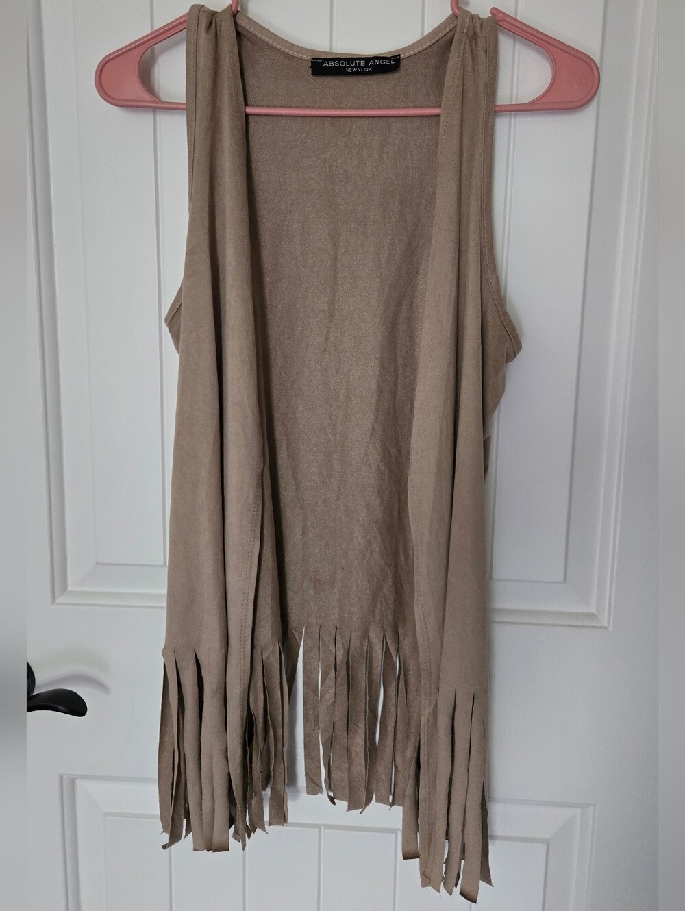 Absolute Angel Taupe Fringe Open Vest